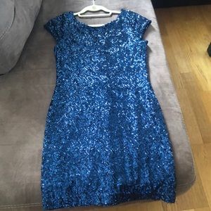 Blue sequin cap sleeve dress